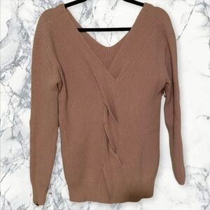 2/$30 RD Style Twist-Front Ribbed V-Neck Sweater - Pink